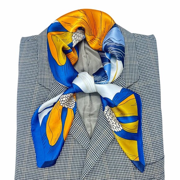✨ Elegant Bandana Square Scarf Luxurious BLUE ORANGE Silky Soft Satin Neck Wrap✨ - Picture 1 of 5